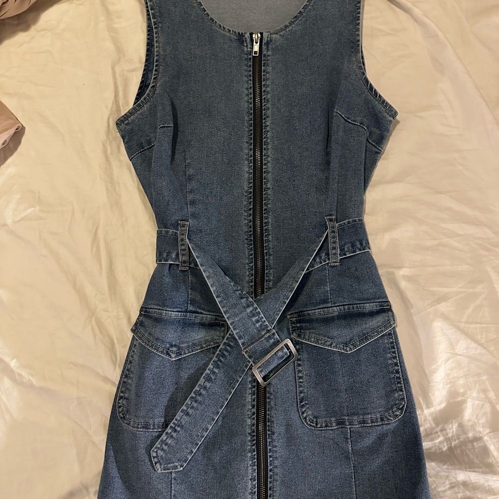 Denim Sleeveless Dress with Belt